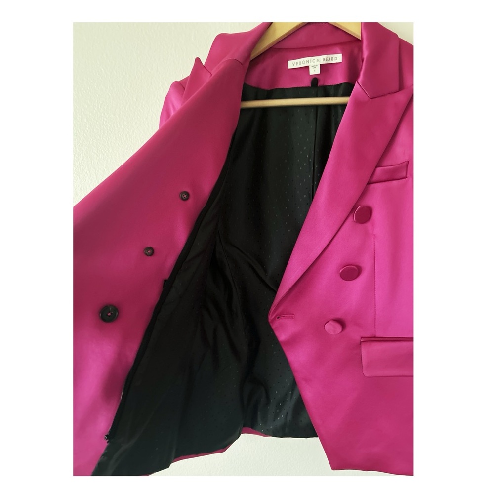 Veronica Beard Empire Dickey Satin Blazer in Fuchsia Pink - Picture 7 of 12